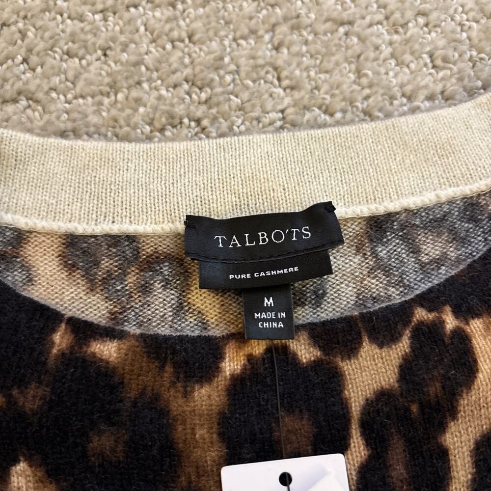 Talbots Sweater Size M Pure Cashmere Leopard Print 3/4 Sleeve Womens NWT - Picture 2 of 8